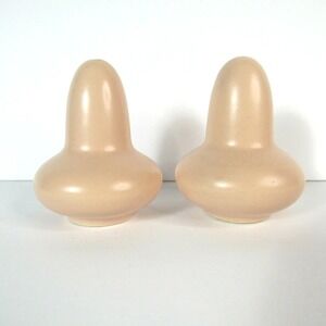 Vintage Peach colored Salt and Pepper Shakers pottery w/ corks CUTE pink Flesh